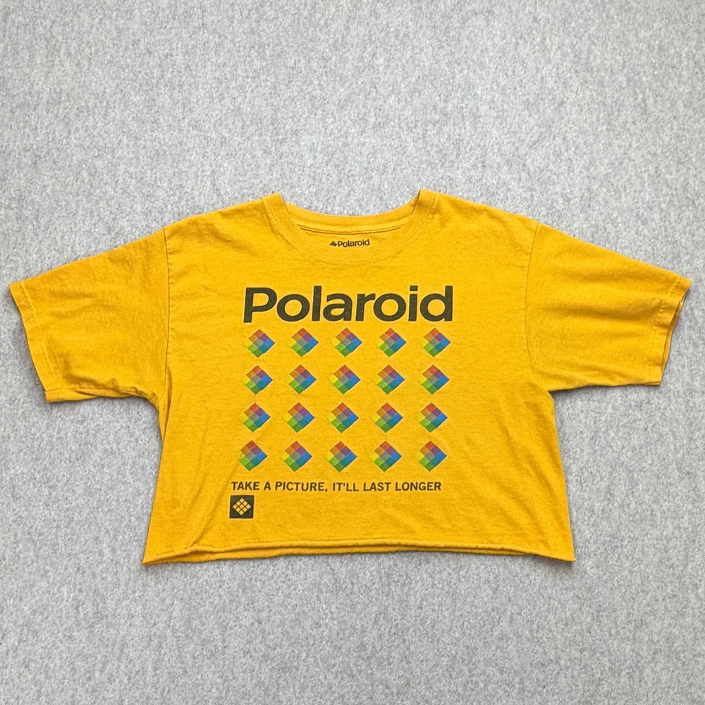 Polaroid Graphic T-Shirt Womens Small Yellow Streetwear Retro Cropped Y2K Indie